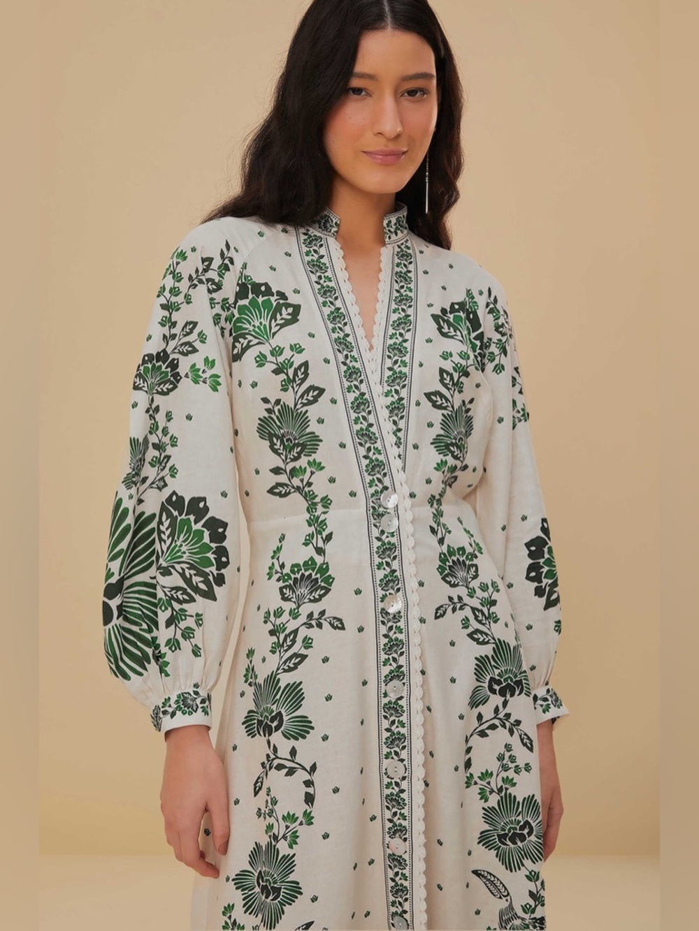 new Farm Rio Forest Soul Off-White Maxi Dress green and white floral sundress - Picture 3 of 12